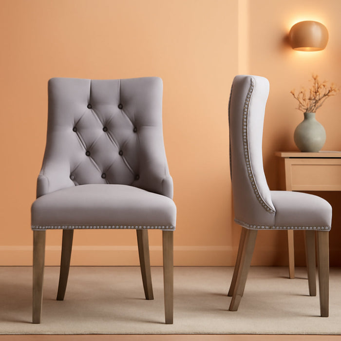 Dining Chair Gray Fabric Leisure Padded Ring Chair, Nailed Trim, Set of 2