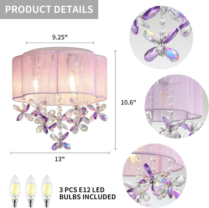 Pink 13Inch Light Chandelier With Handmade Lampshade