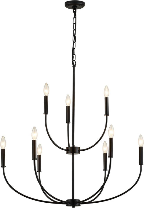 9-Light Black Chandelier for Entryway, Modern Farmhouse Dining Room Light Fixture, Industrial Candle Pendant Light for Foyer Stairway Living Room