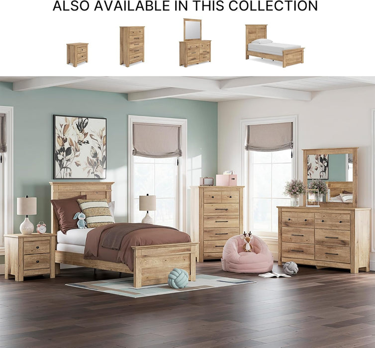 Signature Design by Ashley Fenderport Twin Bed Frame with Panel Headboard and Footboard, Cottage Bedroom Style for Kids and Guest Rooms, Natural Brown