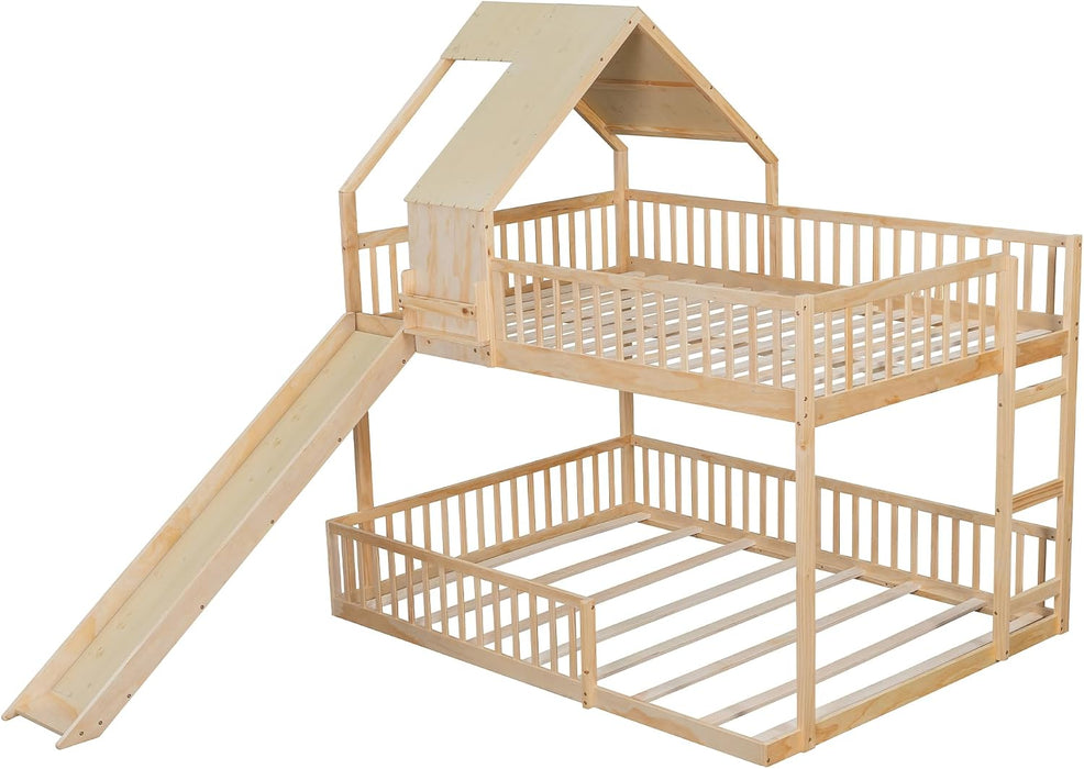 Natural SolidWood ExtraLarge OverQueen Bunk Bed Slide