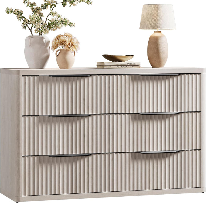 Bedroom Dresser with 6 Deep Wide Large Fluted Drawers for Closet