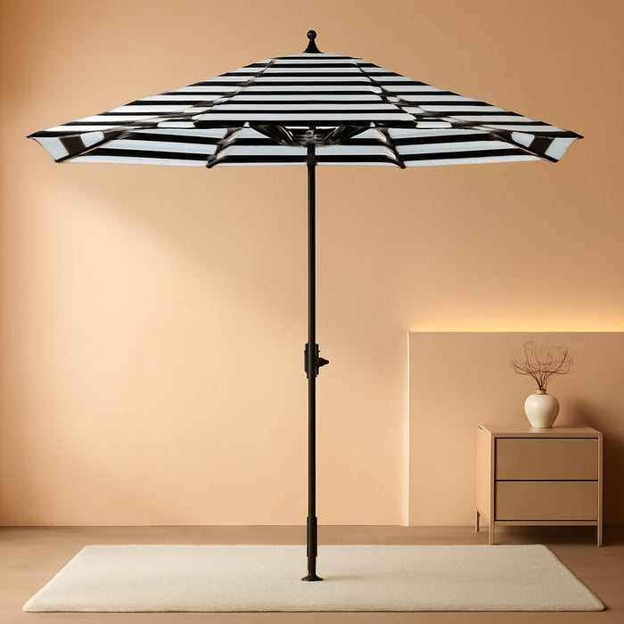7.5' Rd Pacific Trail Series Aluminum Patio Umbrella, Crank Lift, Push Button Tilt, Bronze Finish, Sunbrella Cabana Classic Fabric