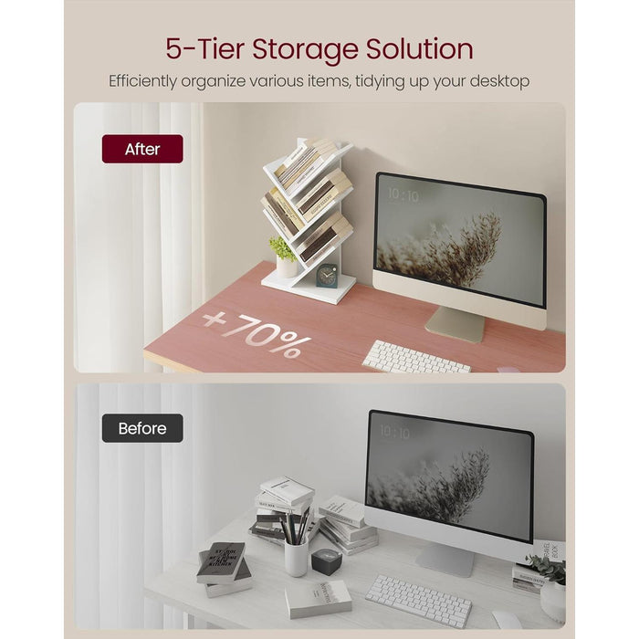 Tree Bookshelf, 5-Tier Bookcase, Small Bookshelf, Space-Saving Corner Shelf, Book Tree, Holds Books, Cds, Games, for Bedroom, Living Room, Home Office, Cloud White ULBC183T14