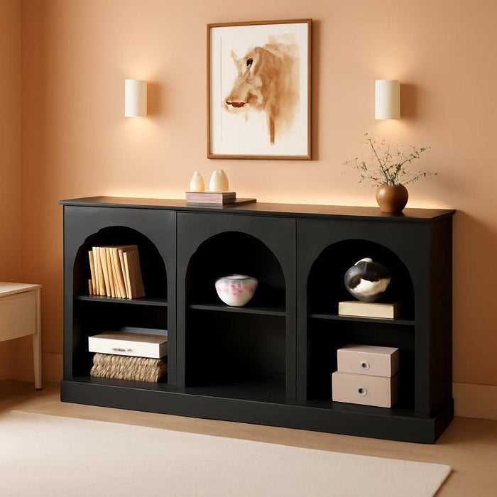 Farmhouse Console Table, 63-Inch Long Entryway Table with 3 Tier Storage, Wooden Rectangular Sofa Table behind the Couch for Entrance, Hallway, Living Room, Black