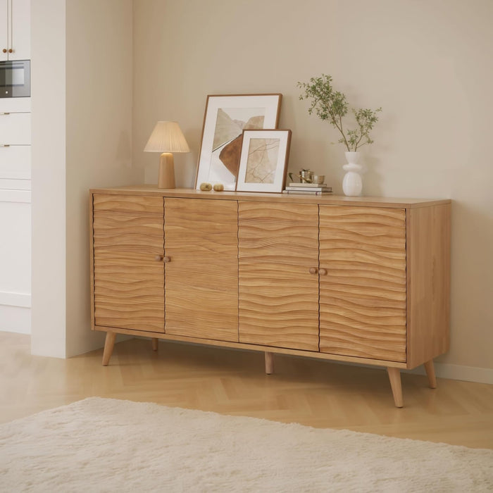 Jope Wooden Sideboard Cabinet, Large Sideboard Buffet Cabinet, Living Room Accent Storage Cabinet with Adjustable Shelves,Kitchen Cabinet Organizer for Coffee Bar,Natural Brown