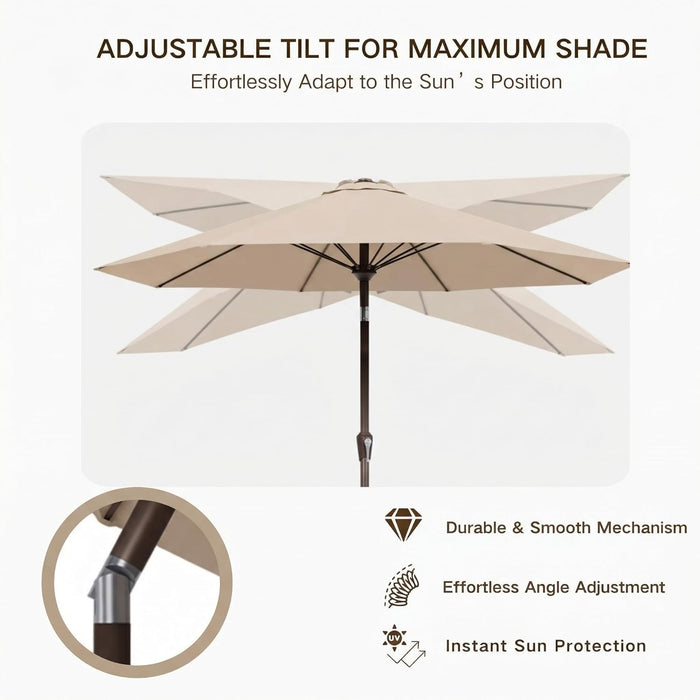 10FT Outdoor Patio Umbrella, Market Table Umbrella with Push Button Tilt and Crank, 8 Sturdy Fiberglass Ribs, UV Protection for Pool, Lawn, Deck, Backyard, Garden (Beige)