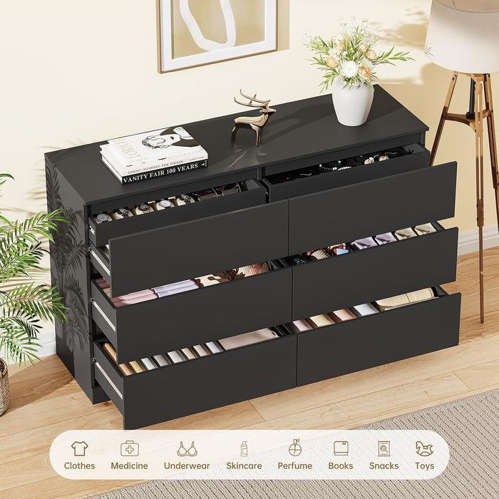 Dresser with 6 Drawers, Chest of Drawers with Hidden Drawer, Black
