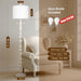 65.5” Natural Real Wood Floor Lamp for Living Room Bedroom, Dual S Cluster Socket, Pull Chains Switch, Farmhouse Tall Standing Lamp with Linen Shade for Home Room Decor (Bulbs Included)
