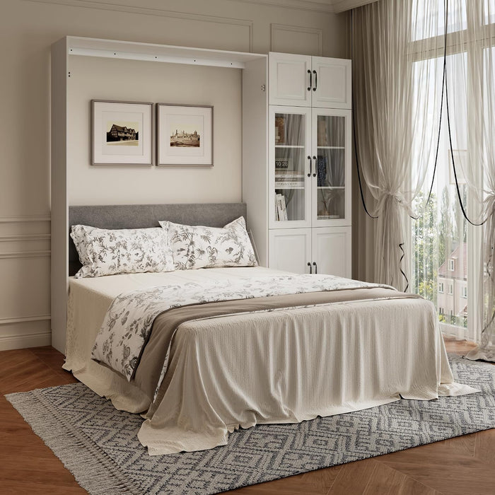 Queen Murphy Bed With IndustrialGlassCabinet White