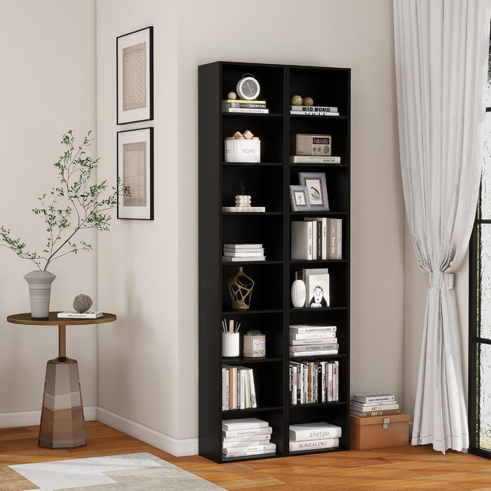 8 Tier Storage Shelf Bookcase, Slim Organizer Shelves Cabinet Tall Narrow Media Tower Rack Display Bookshelf for Home Office (Black)