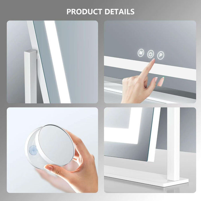 Lighted Makeup Mirror, Hollywood Vanity Mirror with Lights, Three Color Lighting Modes, LED Mirror, Smart Touch Control, 360°Rotation (15.2In. Curved)