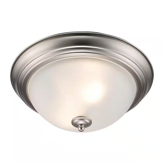 12.75 in 2-Light Brushed Nickel Flush Mount Ceiling Light Fixture with Frosted Glass Shade (2-Pack)