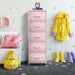 Fabric Dresser for Kids Bedroom - Chest of 5 Drawers, Tall Storage Tower, Clothing Organizer, for Closet, for Playroom, for Nursery, Steel Frame, Fabric Bins - Wood Handle (Pink)
