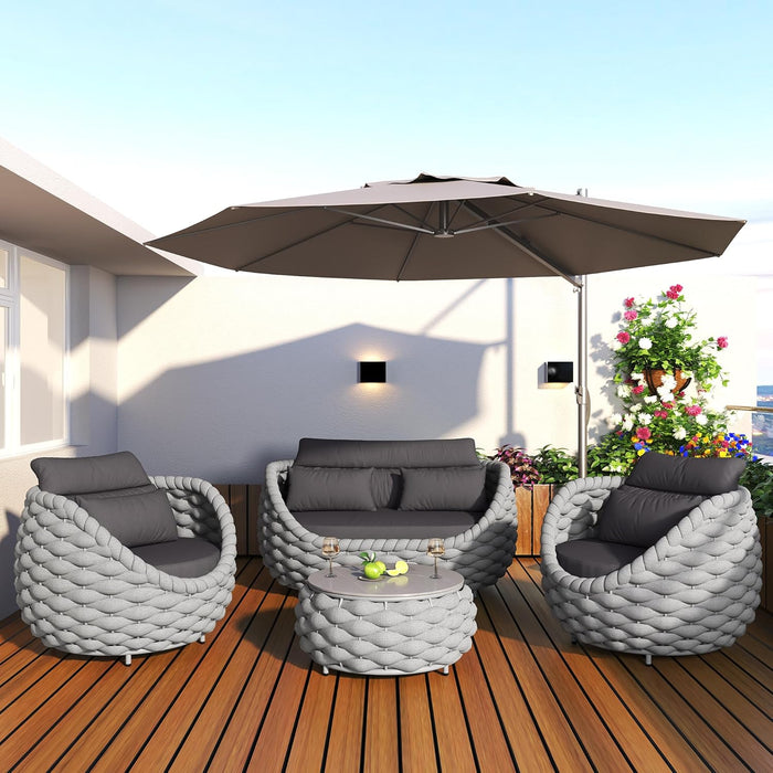 Aluminum Outdoor Patio Furniture Set with Coffee Table, 6 Piece Patio Conversation Sets with Washable Cushions Covers, Patio Sectional Furniture Set for Porch, Balcony, Deck, Yard