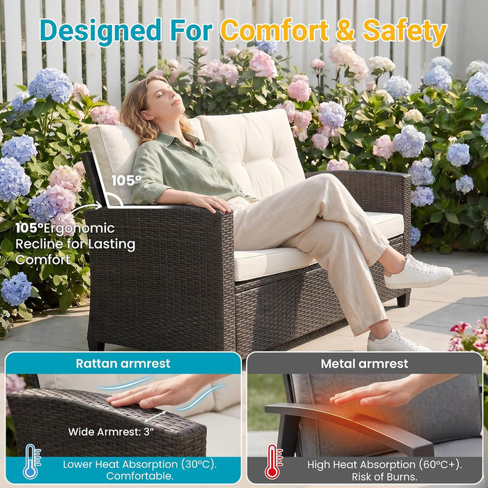 4 Piece All Weather Wicker Patio Furniture Set for Porch Patio
