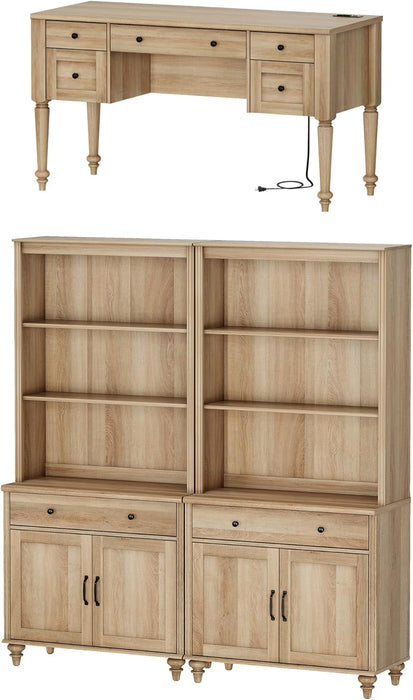 Elegant Oak 56 Inch Executive Desk ChargingStation