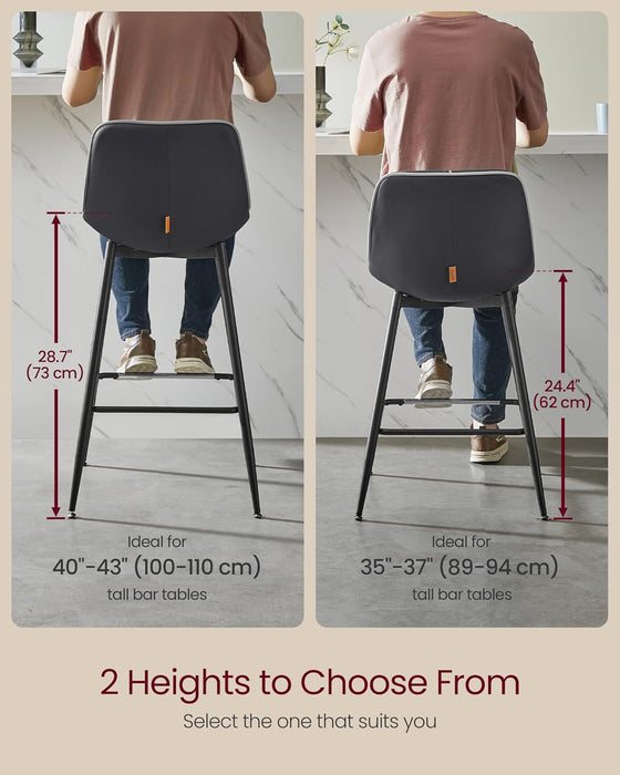 Bar Stools Set of 2, Bar Height Bar Stools with Back, Ergonomic Backrest, Synthetic Leather, Metal Legs, 28.7-Inch Tall Stools for Kitchen Island Home Bar, Ink Black ULBC888B01