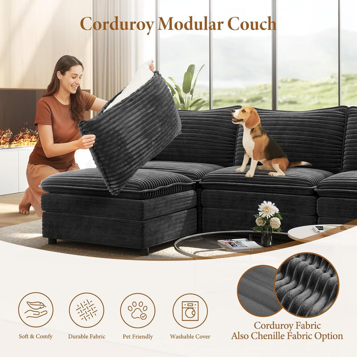 108 Inch CharcoalGray Modular Sectional Sofa Ottoman