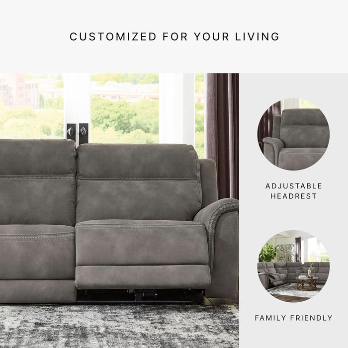 Next-Gen Durapella Power Reclining Sofa, USB, Extended Ottoman, Water Repellent Faux Leather, 80" W X 42" D X 42" H, Slate Gray