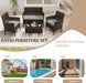 4 Piece Patio Furniture Set, Outdoor Rattan Conversation Set with Loveseat, Wicker Chairs, Tempered Glass Coffee Table, Wicker Patio Set for Backyard, Porch (Grey)
