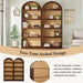 Farmhouse Bookshelf Set of 2, Freestanding Tall Bookcase with Two-Tone Finish & Fabric Arched Top, 5-Tier Open Storage Cabinet for Living Room, Home Office, Bedroom, Walnut
