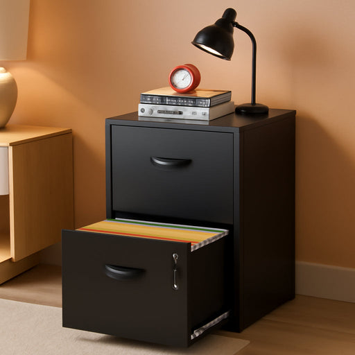 2 Drawer File Cabinet, Metal File Cabinets with Lock, 18"D Black Storage Filing Cabinet for Home Office, Steel Vertical File Cabinet, Light Duty Filing Cabinet for Letter-Size Files,Assembly Required