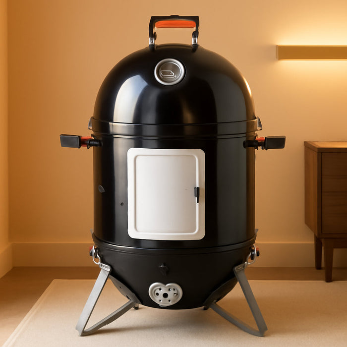 18-Inch Vertical Charcoal Smoker Grill with Porcelain-Enameled Smoking Chamber, Wood Mountain Smoker for Meat Turkey and BBQ, with Built-In Thermometer