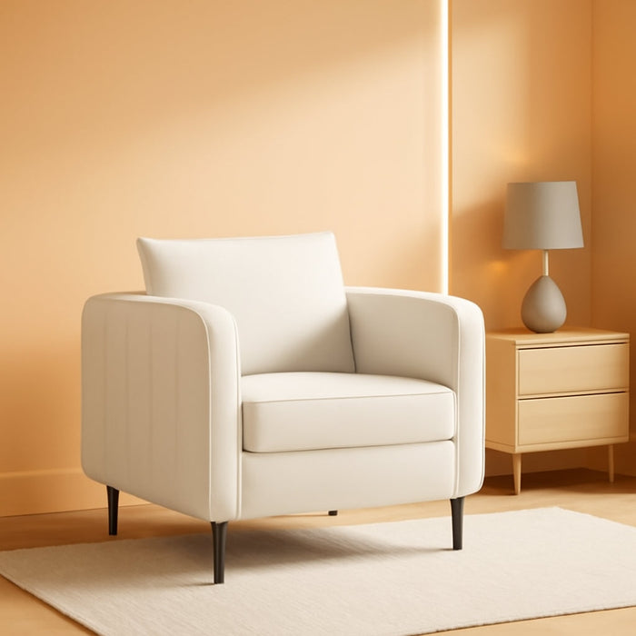 Modern Velvet Accent Chair, Single Sofa Chairs Armchair with Square Arm, Upholstered Accent Chairs for Living Room, Bedroom, Apartment (Beige Chair)