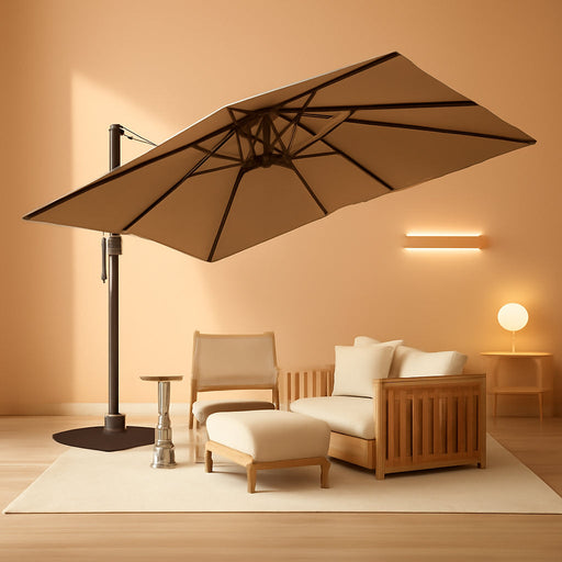 Large Cantilever Patio Umbrella, 10 Ft X 10 Ft Heavy Duty Aluminum Cantilever Offset Outdoor Umbrella with 360-Degree Rotation for Backyard, Deck, Pool, Tan