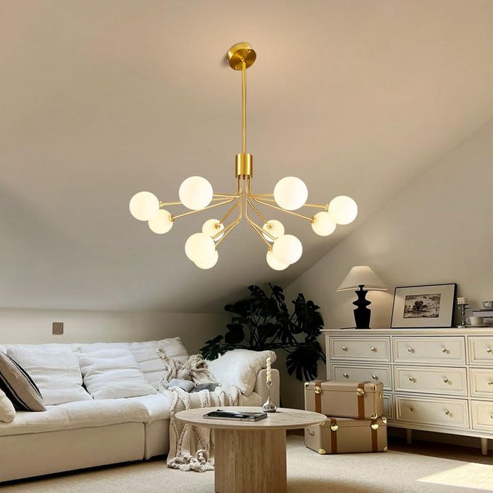Gold Modern Chandelier 12-Light Glass Globe Ceiling Light Fixtures Mid Century Modern Sputnik Chandelier for Dining Room Kitchen Island Bedroom Living Room