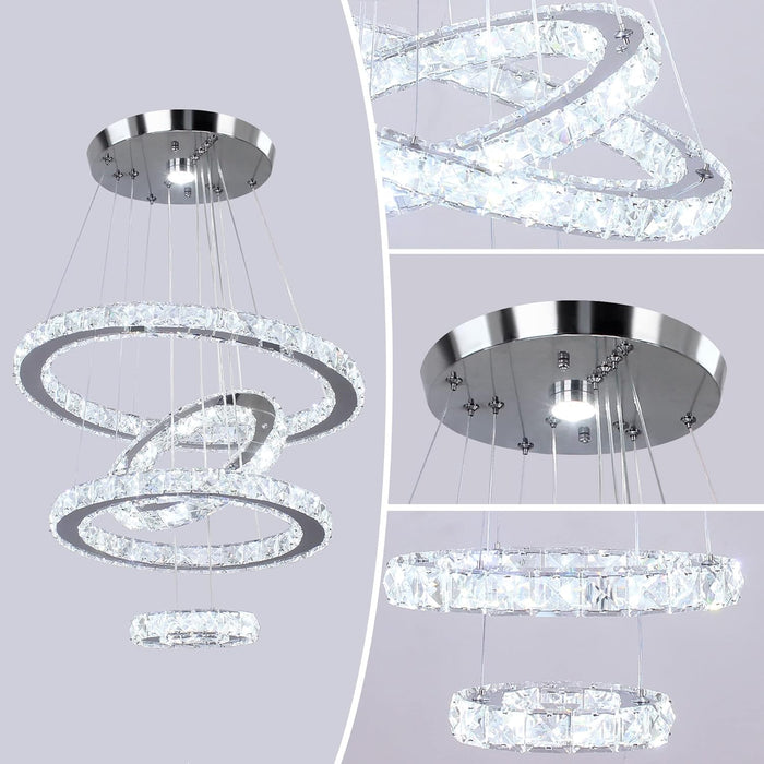 Crystal Ring Pendant Chandelier Cool White Lighting