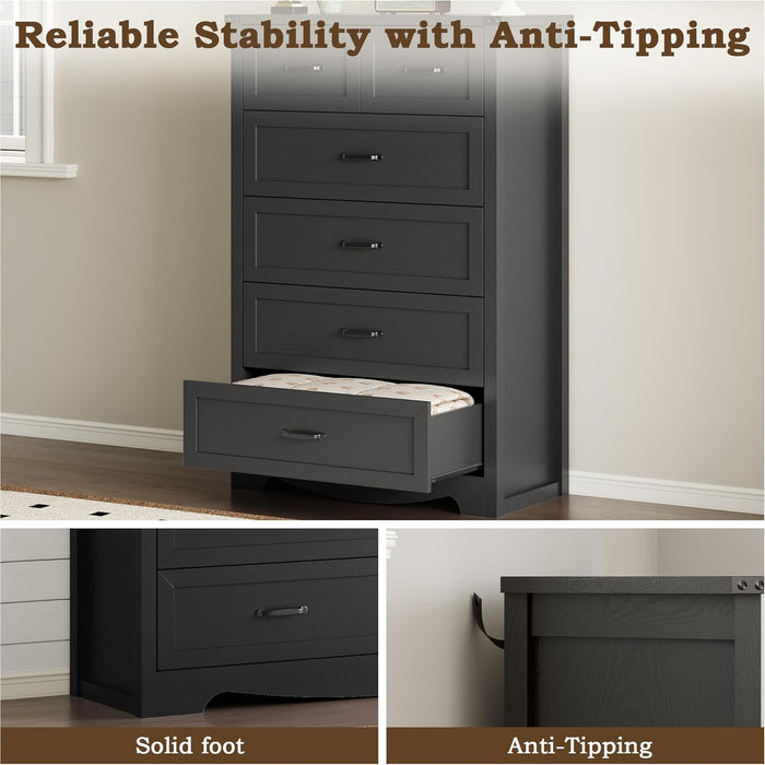 Tall 6-Drawer Dresser With Anti-Tipping Wood Storage