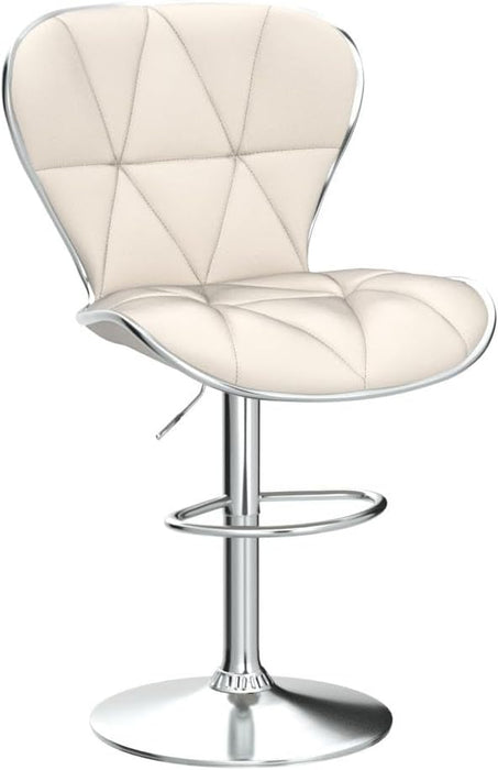 Shell Back Adjustable Swivel Bar Stools, PU Leather Padded with Back, Set of 3 (Beige)