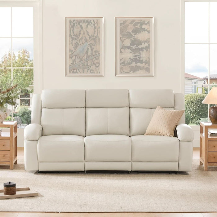 Genuine Leather Power Recliner Sofa, 3 Seater Wall Hugger Reclining Sofas with Power Headrest, USB & Typec Ports, Electric Recliner Couch Set for Living Room, Cream