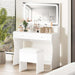Vanity Desk with LED Lighted Mirror & Power Outlet, Makeup Vanities Table with 4 Drawers,Storage Bench,Dressing Table for Bedroom White