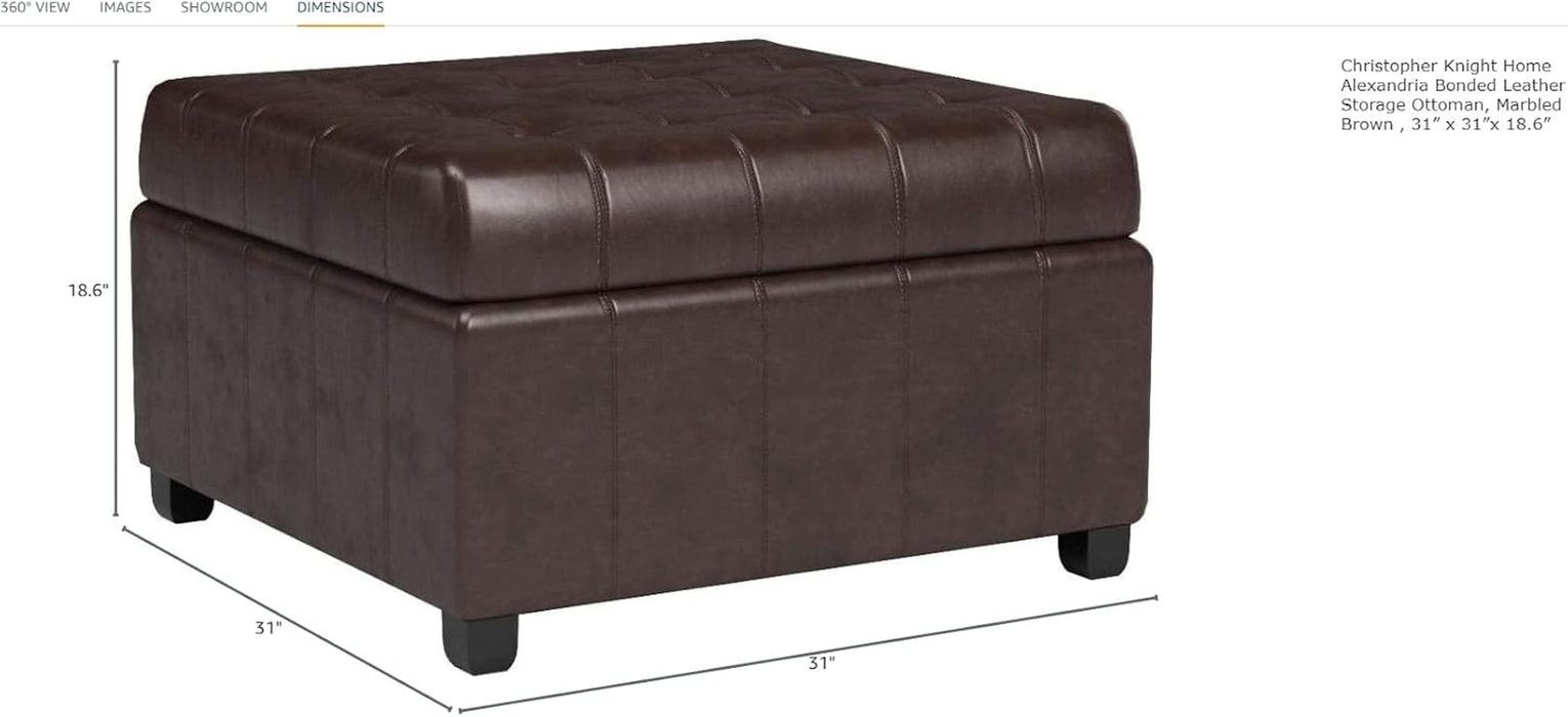 31" Square Storage Ottoman,Linen Footrest with Wooden Legs,Upholstered Button Tufted Coffee Table for Living Room,Brown