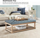 Rectangle Ottoman Coffee Table with Tray, Tufted Living Room Ottoman with Solid Wood Storage Shelf, Blue