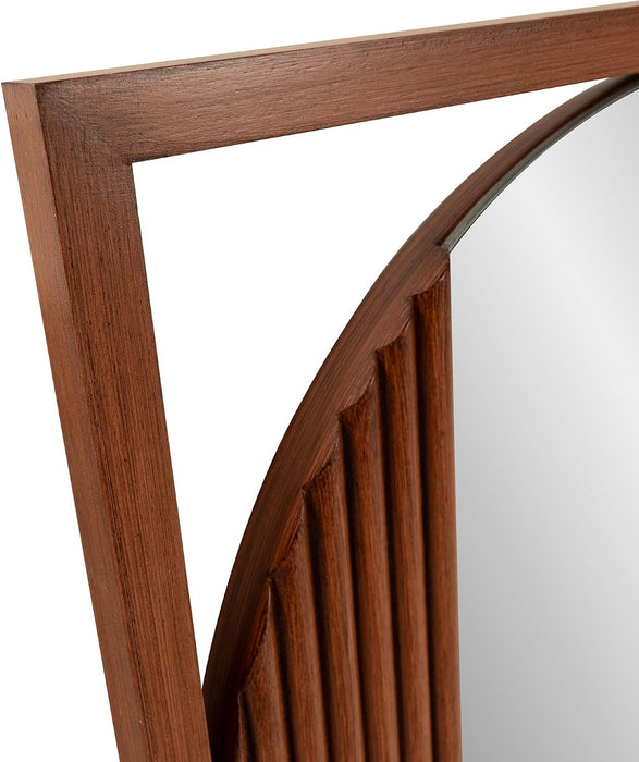 Dirken Hanging round Wall Mirror, Modern Geometric Style Mirror with Square Wooden Frame and Brown Finish for Living Room, Entryway and Bathroom, 20 X 20 Inch