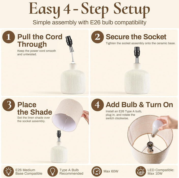 Ceramic Table Lamp, Off-White, 17.75"