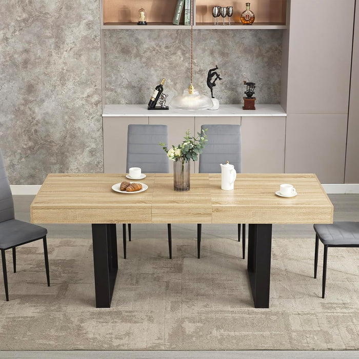 63”-79” Extendable Dining Room Table, Modern Farmhouse Wooden Kitchen Table, Long Expandable Dining Table for 6 8 10, Large Expanding Table Conference Table (Rustic Oak)