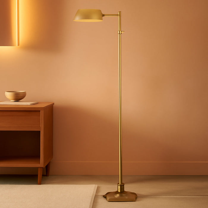 O’Bright Arcadia - Pharmacy Floor Lamp, Full Range Dimming, Swing Arm Task Lamp, E26 Socket, Bulb Replaceable, Adjustable Height 47” to 55”, 360° Rotatable Shade, All-Metal Design, Antique Brass