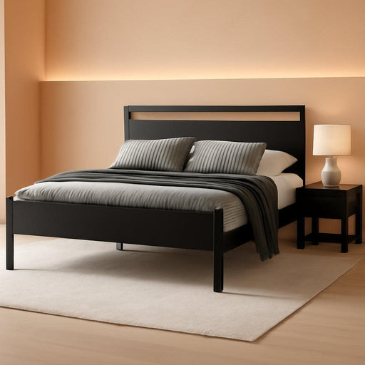 14 Inch Queen Size Metal Platform Bed Frame with Wooden Headboard and Footboard, Mattress Foundation, No Box Spring Needed, Large under Bed Storage, Non-Slip without Noise, Black Oak