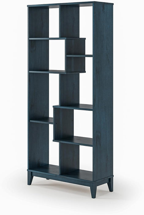 Geometrix Bookcase 72" H / 100% Solid Wood/Deep Ocean Blue Finish