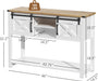 Farmhouse Entryway Table with LED Light, Sofa Table with Sliding Barn Door, Adjustable Open Shelves, 46" Rustic Console Table with Storage, Antique White Hallway for Living Room Bedroom