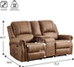 Power Reclining Loveseat, Faux Leather Double Recliner Sofa with Side Pocket, Center Console, Hidden Storage & Cup Holders, Vintage Rivet Mid-Century Modern Design for Living Room, Nut Brown