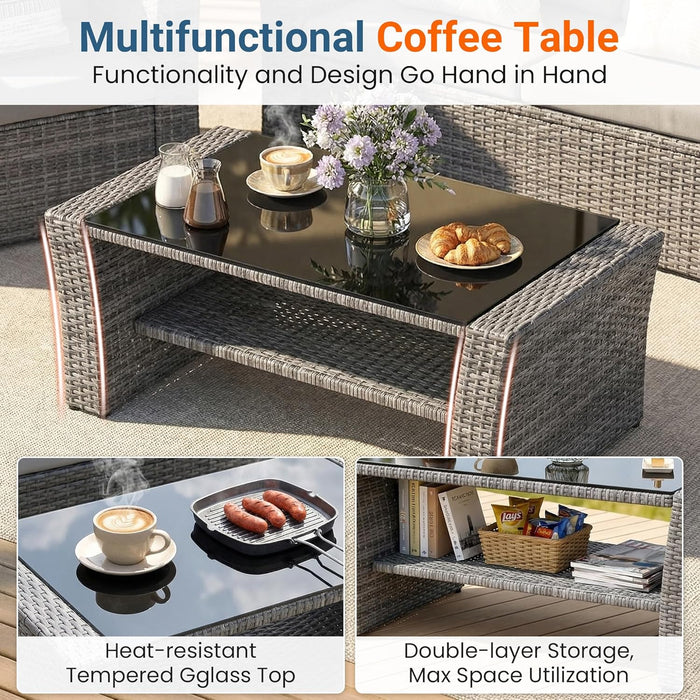 4 Piece Outdoor Wicker Patio Furniture Set for All Weather