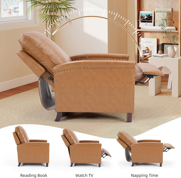 Genuine Leather Pushback Recliner Chair for Living Room, Brown