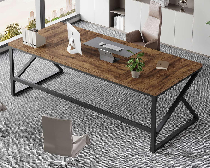 Large Rustic Brown Computer Desk, 78 Inch Long Wood Home Office Desk