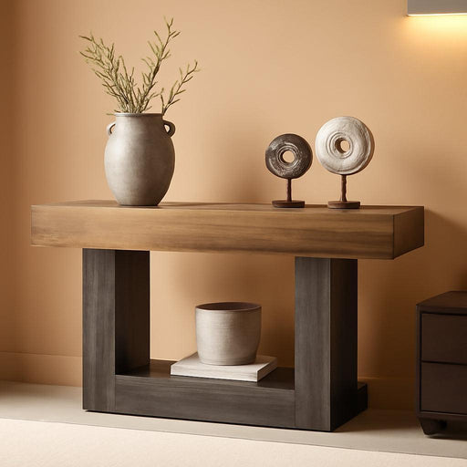 63 Inches Long Console Table, 2-Tier Farmhouse Sofa Table behind Couch, Large Narrow Entryway Table for Living Room, Wooden Hallway Foyer Table with Heavy Duty Base, Rustic Brown and Grey